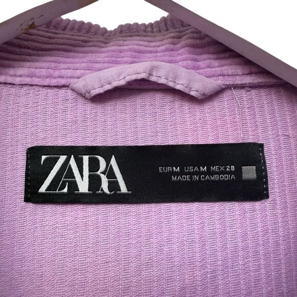 ZARA Corduroy Shirt Jacket Medium Purple Lavender Cotton Womens Long Sleeve Top - Picture 4 of 12